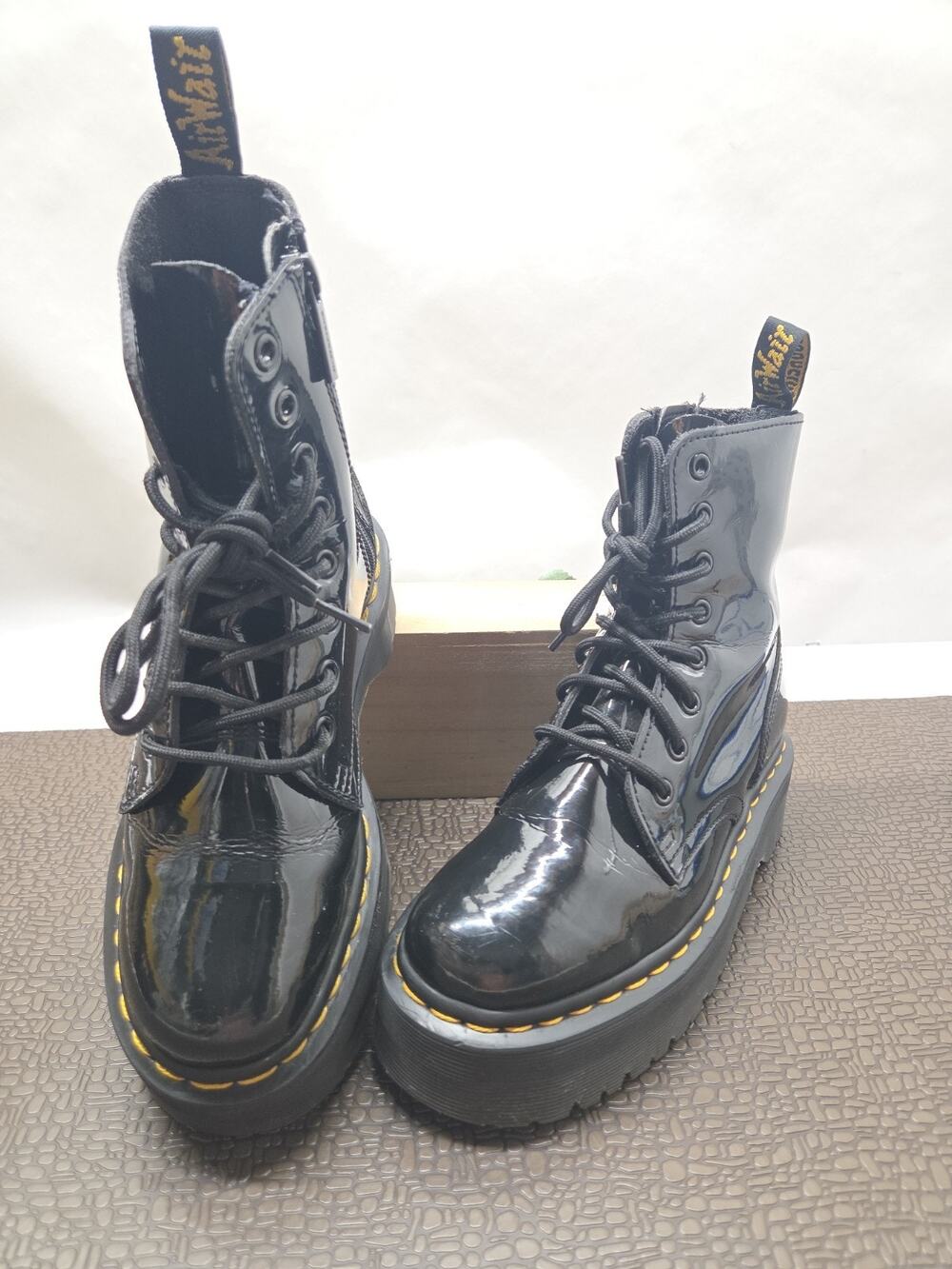 Dr. Martens Jadon Black Leather Platform Lace-Up Zip Ankle Boots US 6